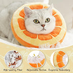 Cat lying on a sunflower-shaped pet bed with high-quality fiber, adjustable button, and exquisite embroidery features.