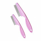 Pink pet grooming comb with a dog and cat on a white background