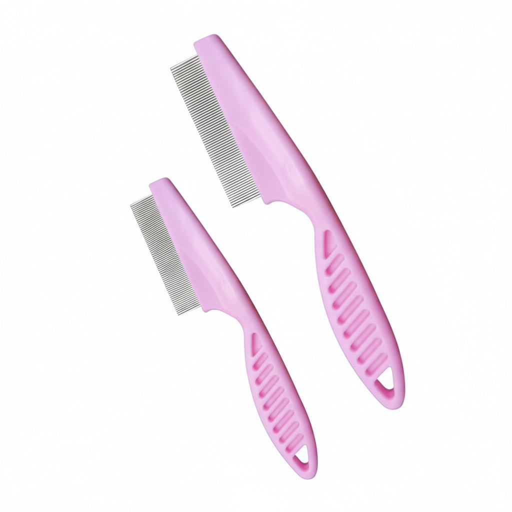 Pink pet grooming comb with a dog and cat on a white background