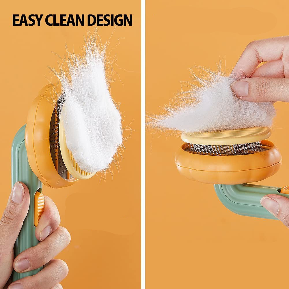 Cleaning brush with text explaining its design and usage on an orange background
