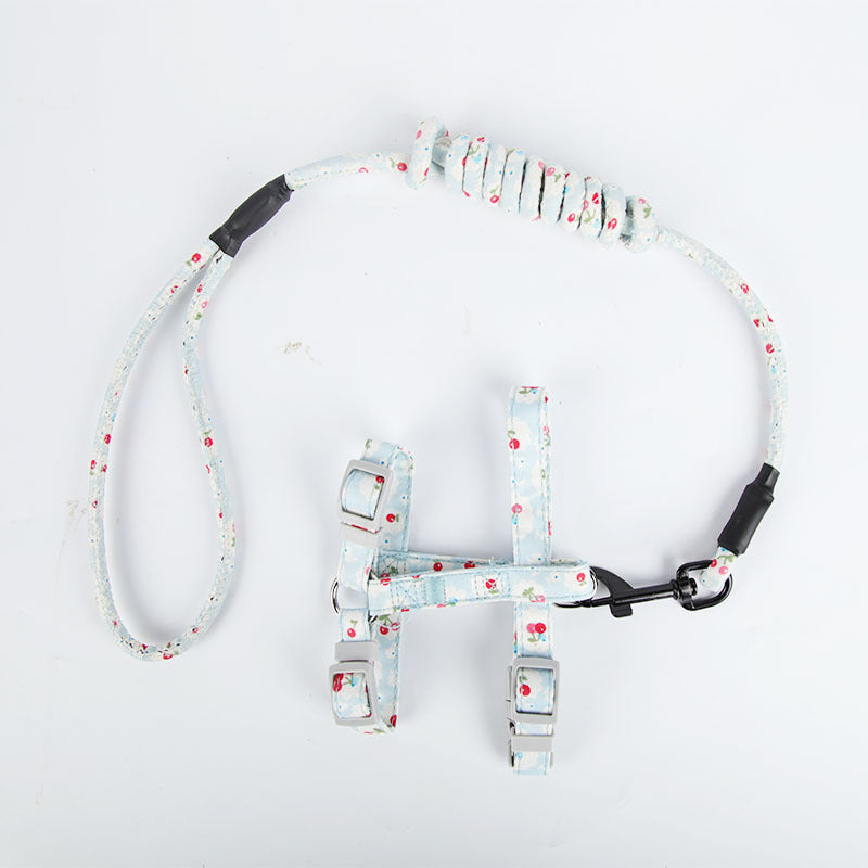 Dog harness with floral pattern on a white background