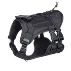 Black tactical dog harness on a white background