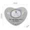 Heart-shaped pet memorial with wings, paw print, and text dimensions shown