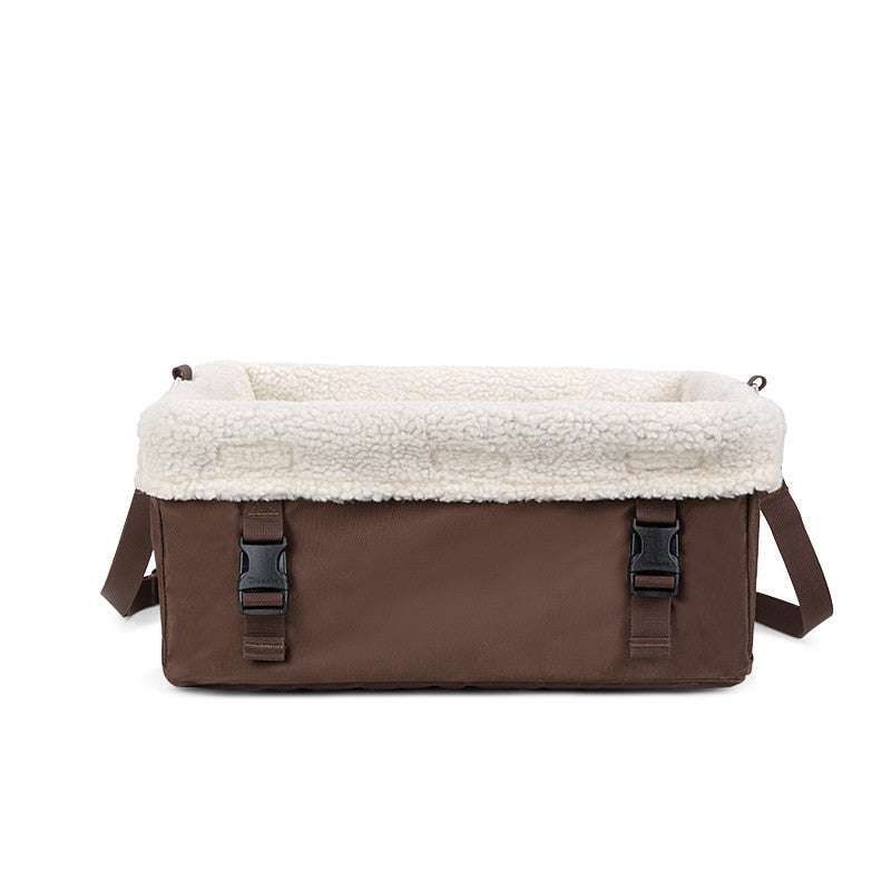 Brown bag with white sherpa lining on a white background