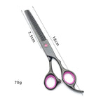 Hair cutting shears with measurements on a white background