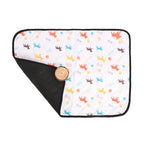 Pet mat with colorful dog pattern on a white background