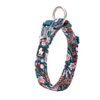Floral-patterned dog harness on a white background