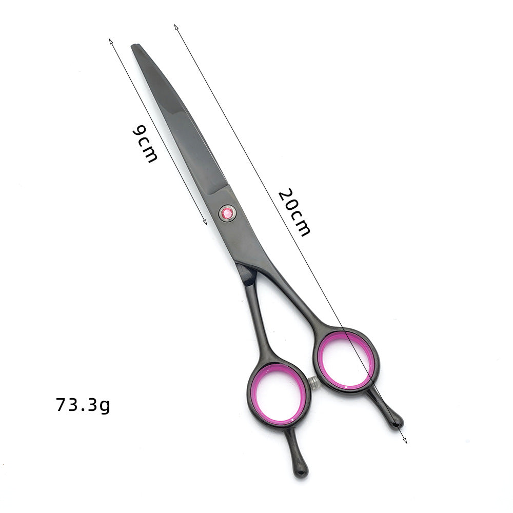 Hair cutting shears with measurements on a white background