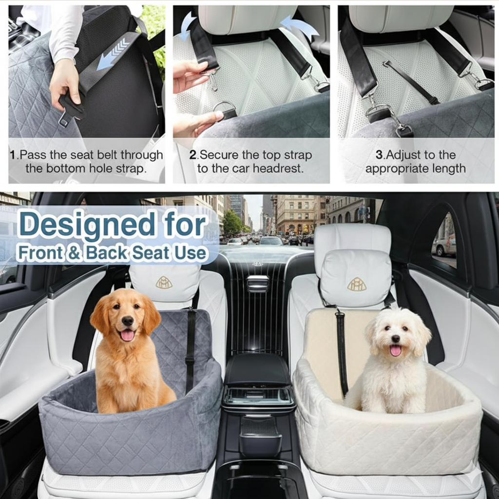 Dog Car Seat Bed – Safe, Comfortable & Washable Travel Booster