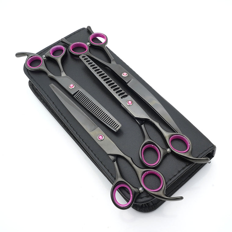 Professional Stainless Steel Pet Grooming Scissor Set, 4-Piece Dog Hairdressing Kit