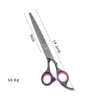 Hair cutting scissors with measurements on a white background