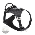 Black dog harness with USB cable on a white background