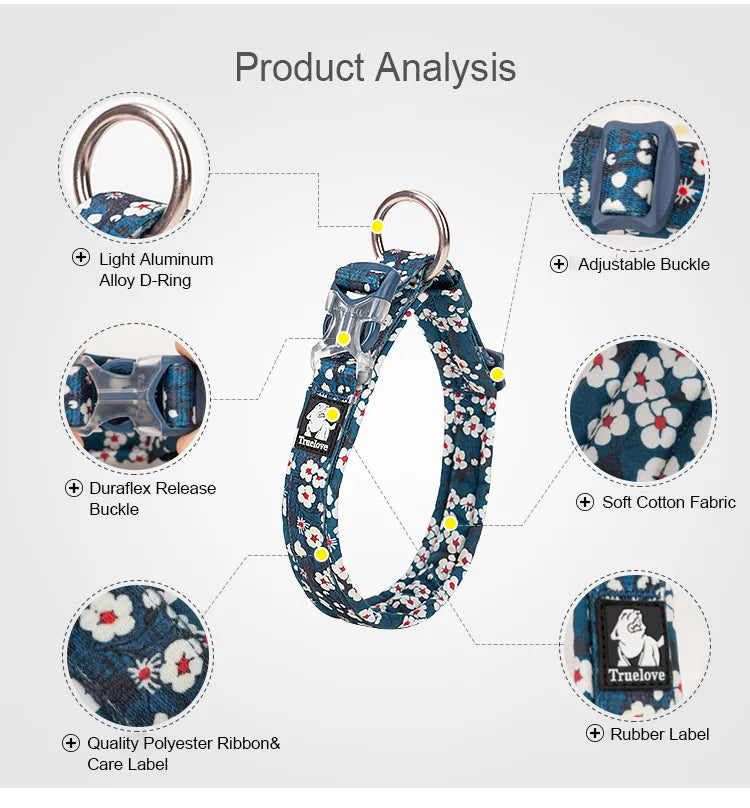 Truelove Floral Cotton Dog Collar & Leash Set